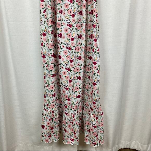 Busy Bees Smocks White&Pink Floral Off The Shoulder Maxi Dress Sz.L NWT - Picture 5 of 14